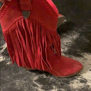 Red fringe boots